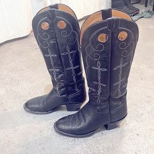 Vintage HONDO black leather knee high cowboy boots